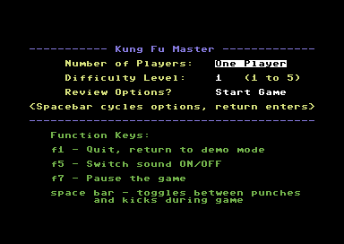 Kung Fu Master title screen for Commodore 64